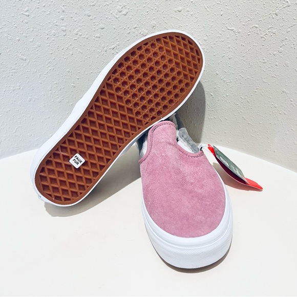 Vans Unisex Pig Suede Shearling Slip On Pink Grey Sneakers Sz W 9 M 7.5 NWT - Picture 11 of 16